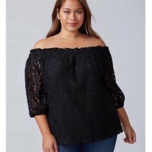 Lane Bryant Black Lace Off The Shoulder Top 14/16